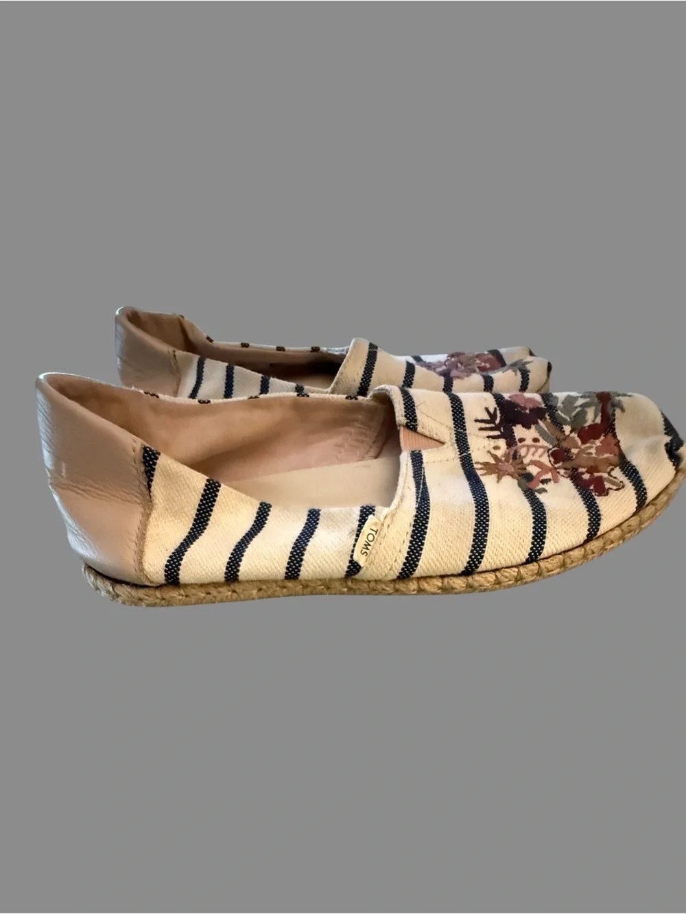 TOMS Cream Striped Embroidered Slip-On Flats